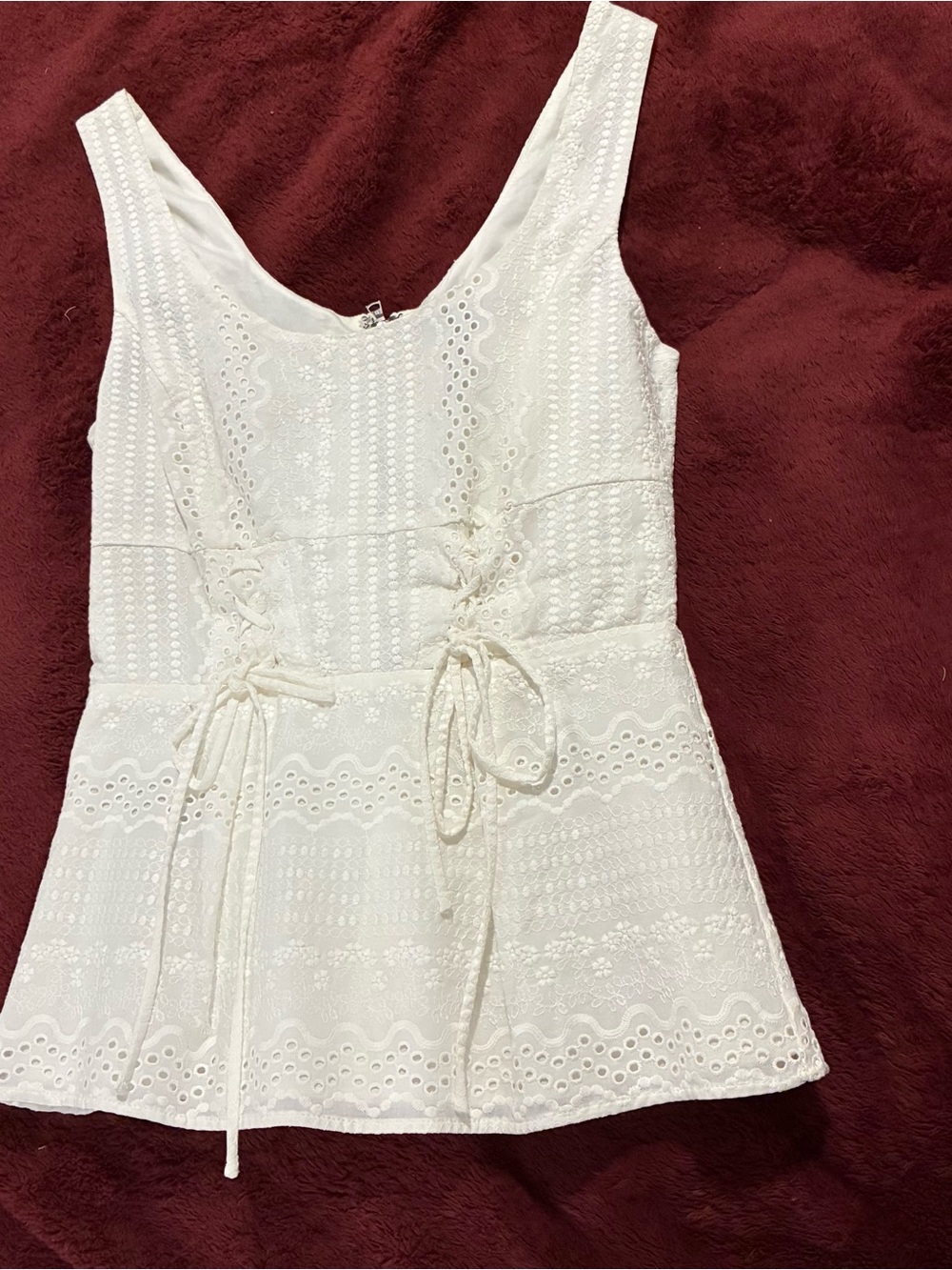 BCBGMaxAzria White Eyelet Lace-Up Top